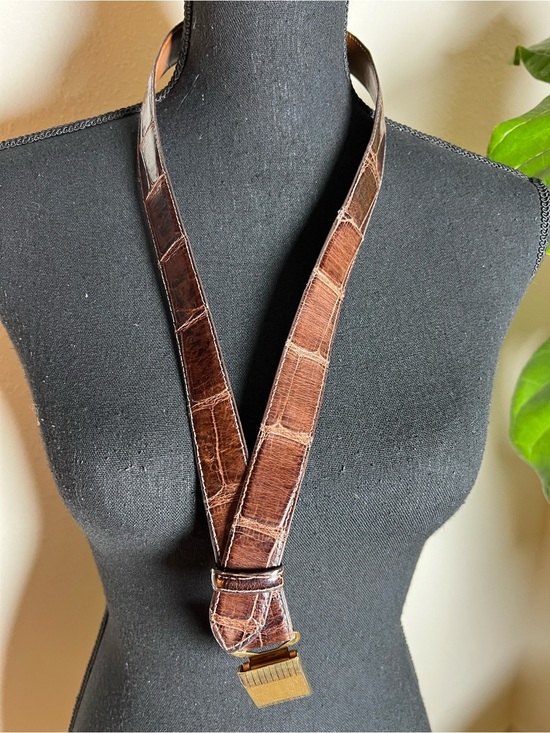 Polo Ralph Lauren Unisex Brown Alligator Belt 12k Gold Adjustable Buckle 30 main image 14